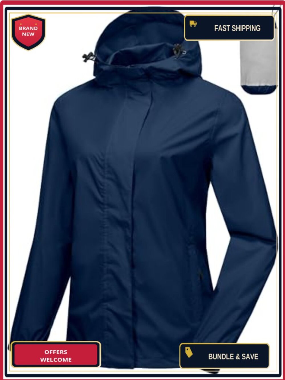 Women's Lightweight Waterproof Rain Jacket Packable Hood Zip